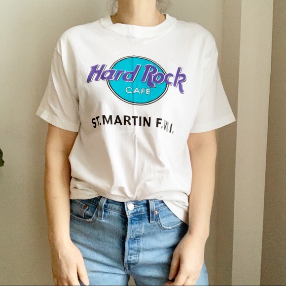 Vintage Tops - Vtg 90s Hard Rock Cafe T Shirt White St.Maarten